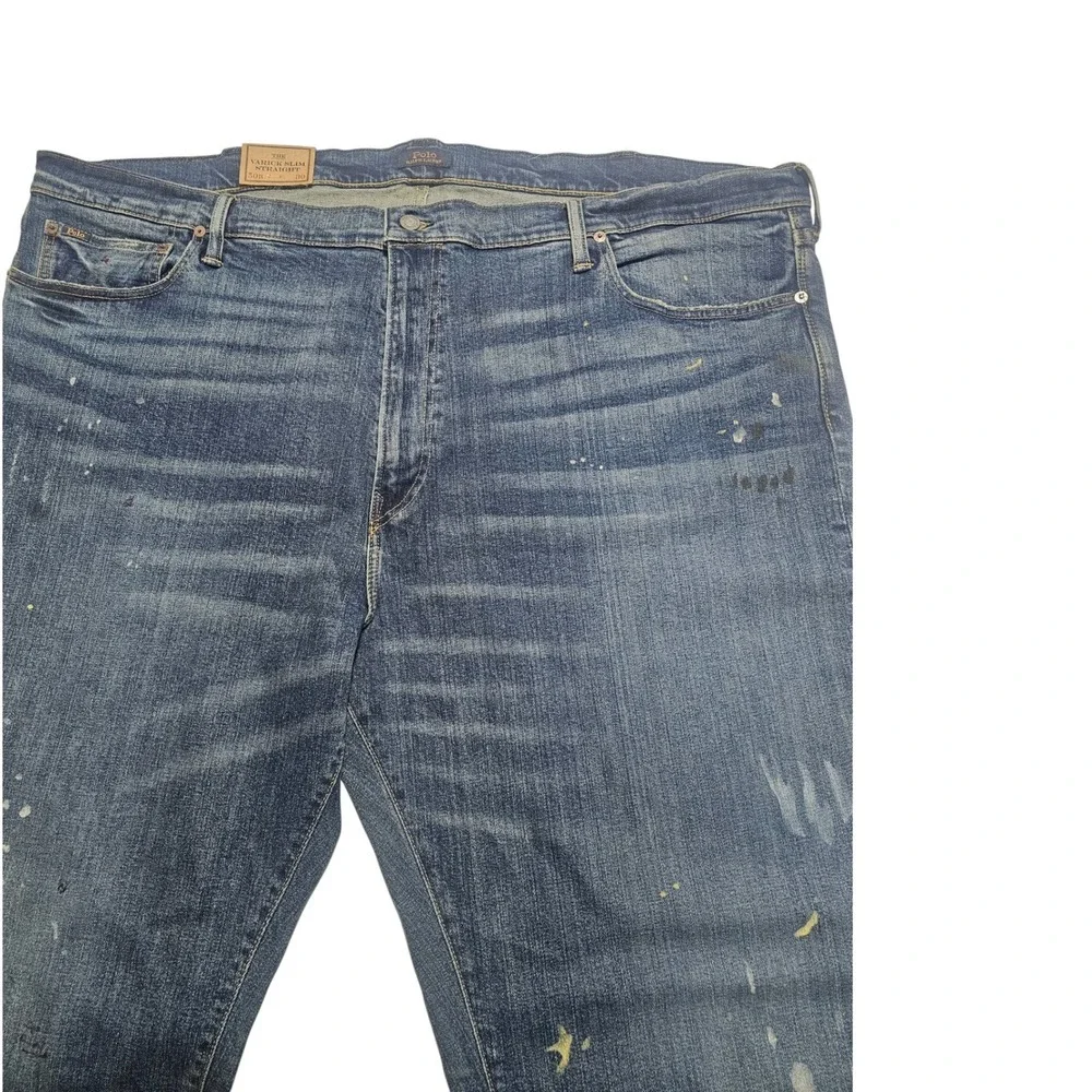 NWT Polo Ralph Lauren Varick Slim Straight Paint Splatter Jeans 50x30 XL